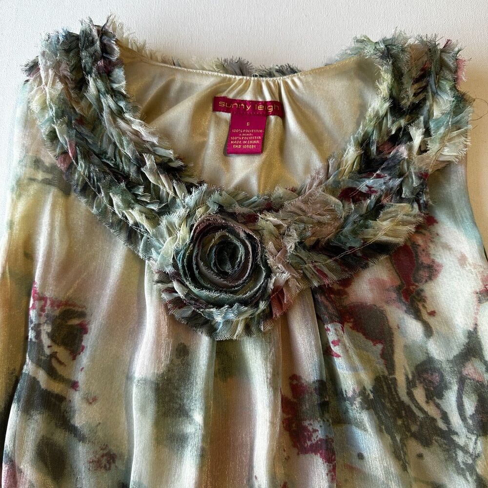 Sunny Leigh Women's S Tops Blouse Floral Rose Multicolor Sleeveless‎ Rare